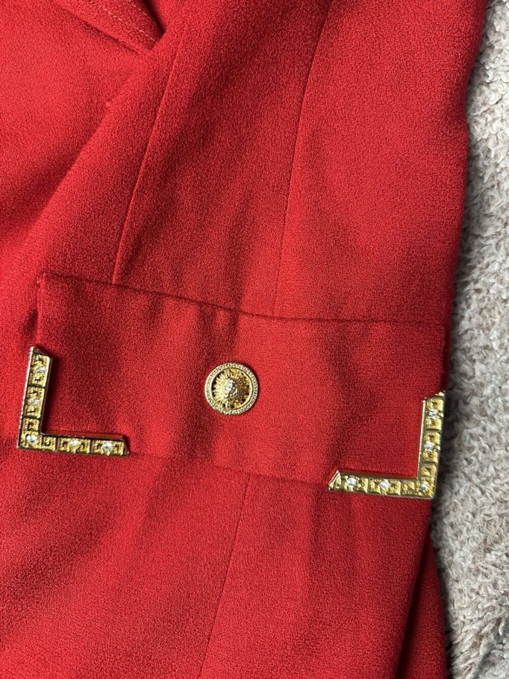 VTG Alberto Makali Red Power Blazer Jacket Gold Greek Key Lion Sunburst Size 14 - Picture 7 of 14